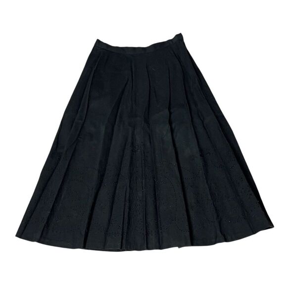 LAUREN RALPH LAUREN Black Midi Skirt Linen Blend Full Skirt Eyelet Womens Size 8 - Picture 3 of 9